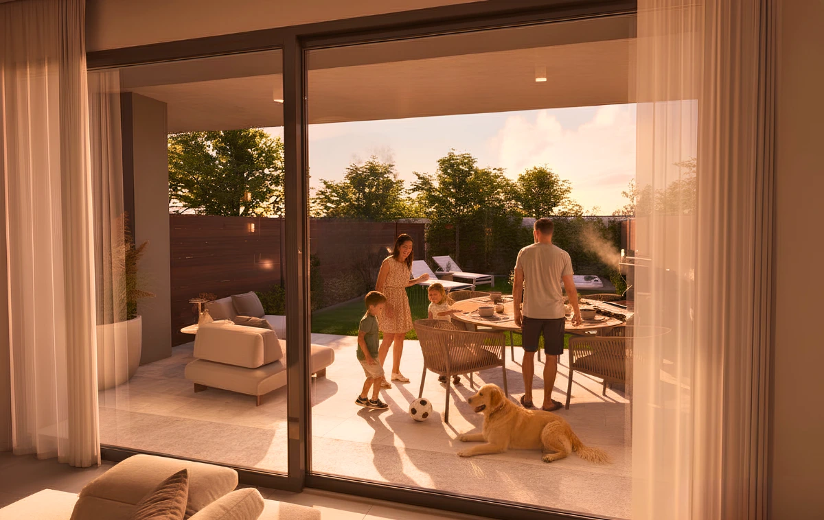 Famiglia in giardino con barbecue — sera a EcoVille Leonardo, Vimodrone